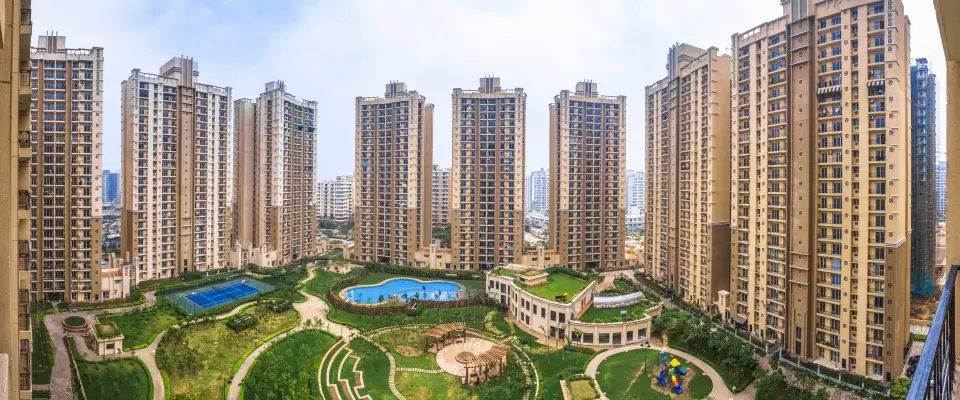 ATS Advantage towers, pool and central greens, Ahinsa Khand 1, Indirapuram